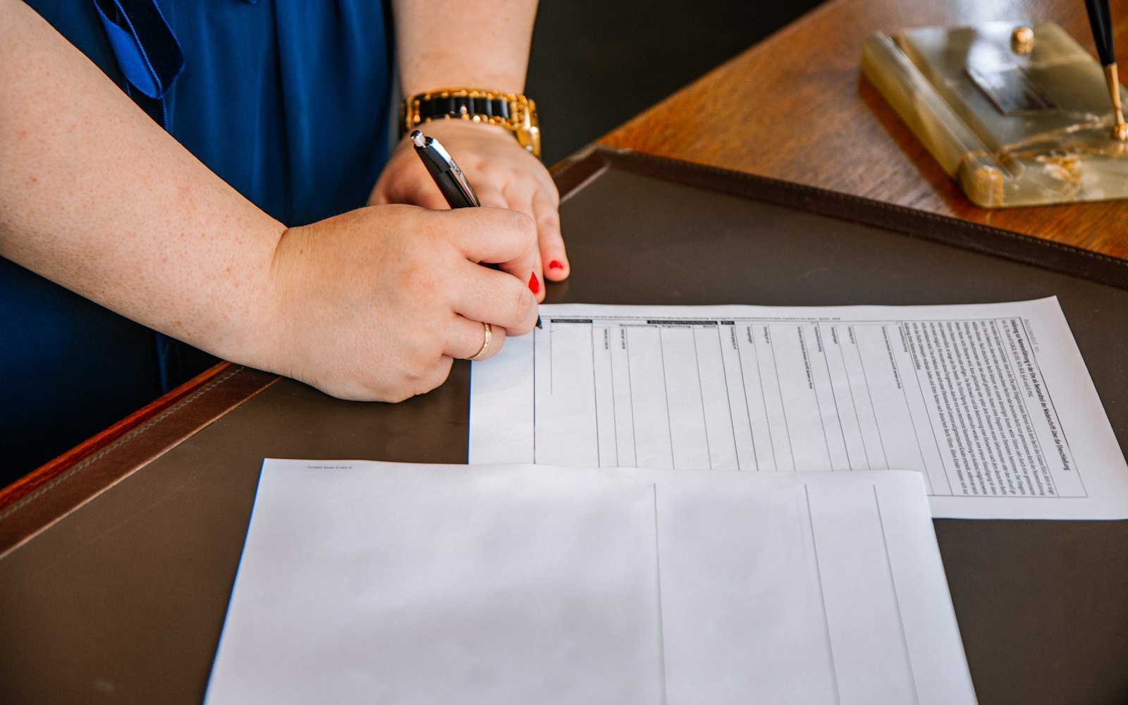 Pen resting on a printed document