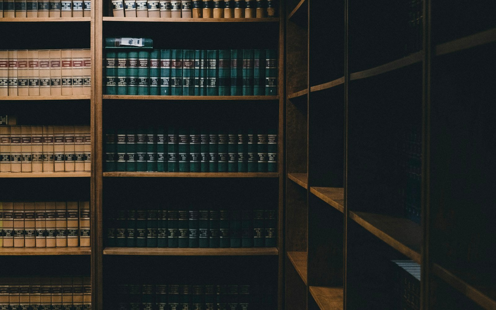 Shelves of law books in a library